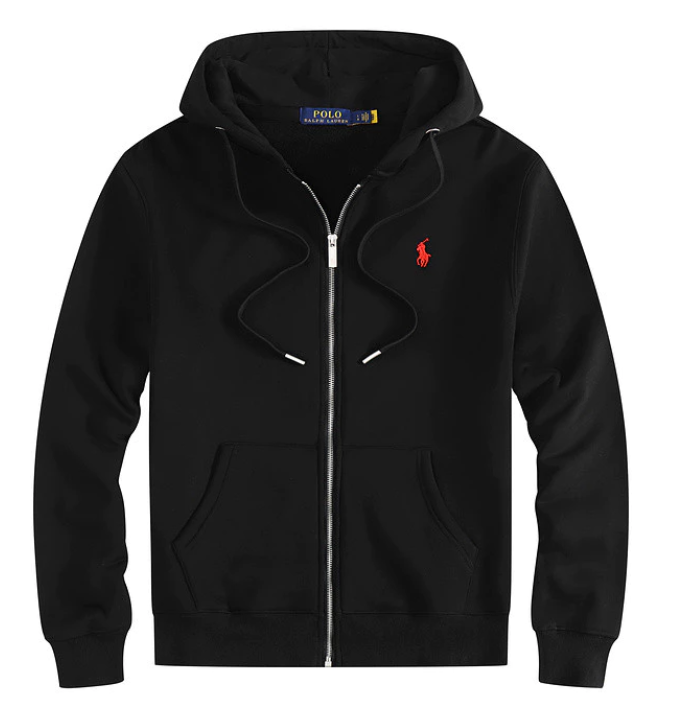 POLO BLACK & RED LOGO-ZIP HOODIE